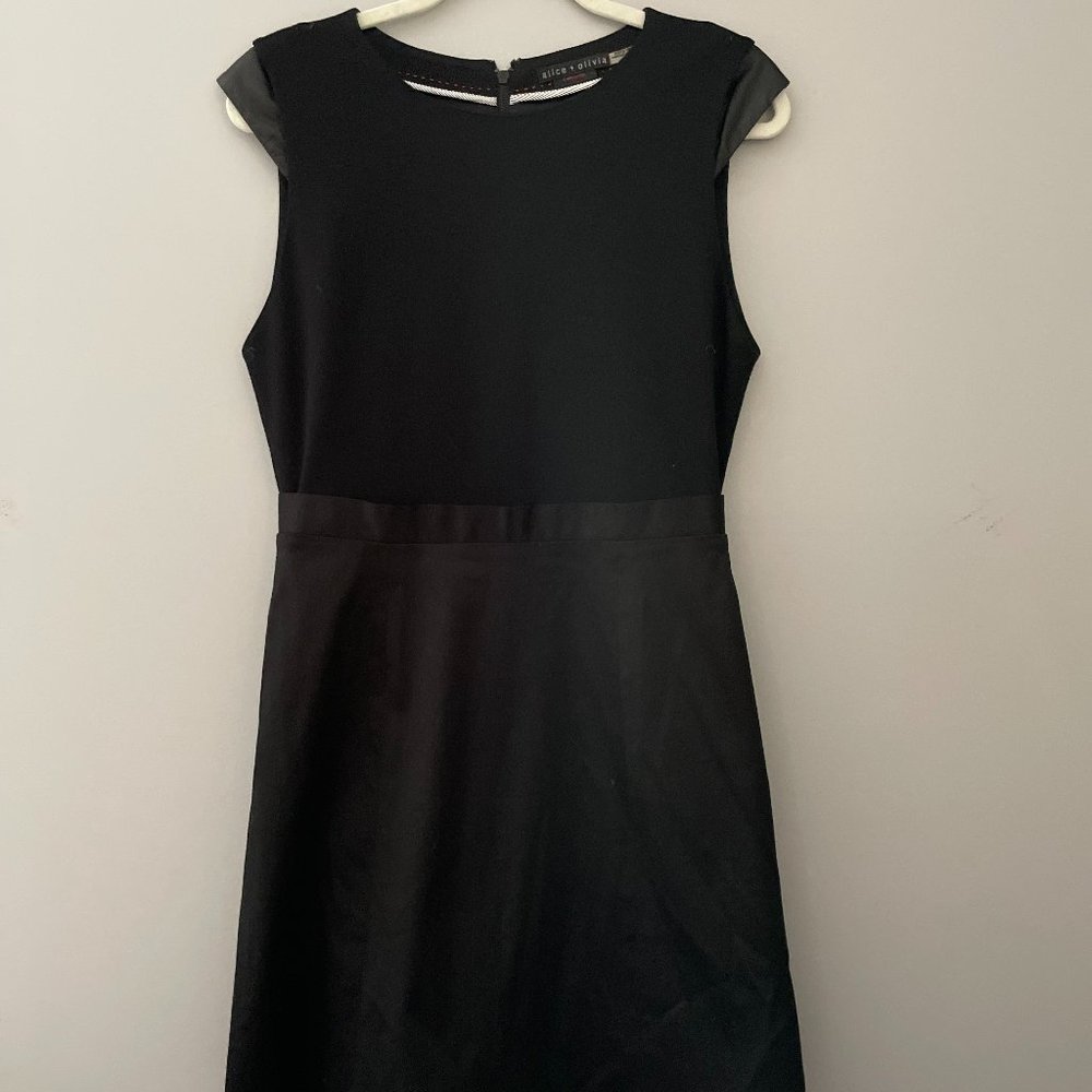 Alice + Olivia Black Sheath Leather Cap Sleeves